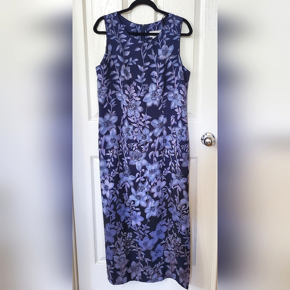 Vintage Norton McNaughton Navy Floral Sleeveless Dress Women's Size 12